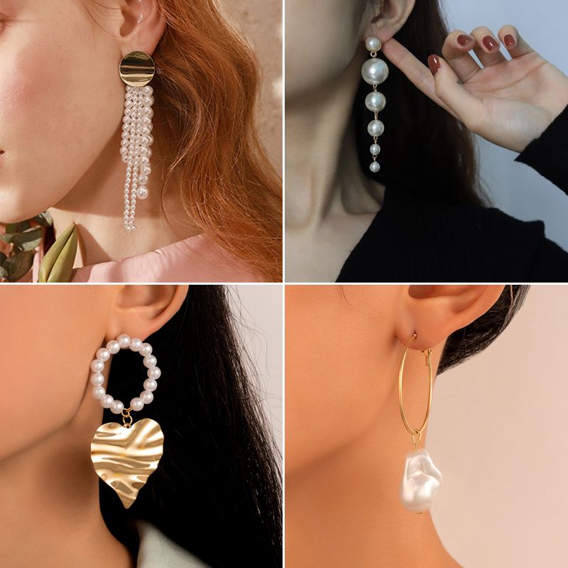 Nouvelles Boucles D&#39;oreilles En Alliage De Perles Géométriques À La Mode Coréenne
