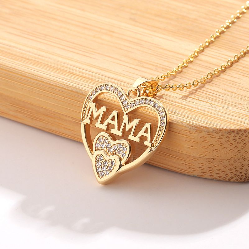 New Letter Heart-shaped Mama Pendant Copper Inlaid Zircon Necklace