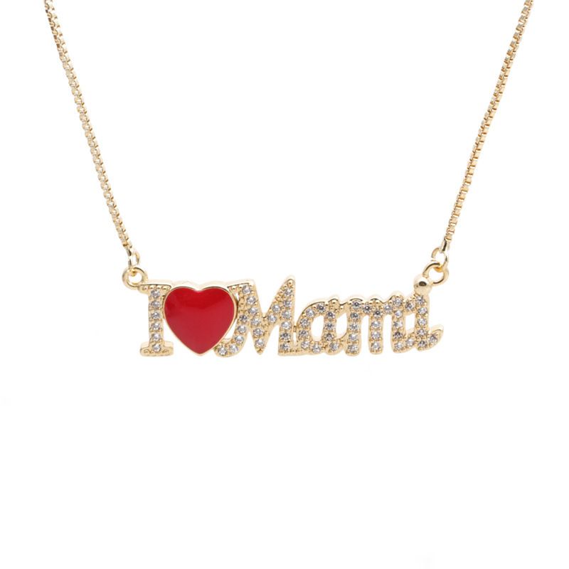 Heart Moon Letter Mama Pendant Copper Necklace