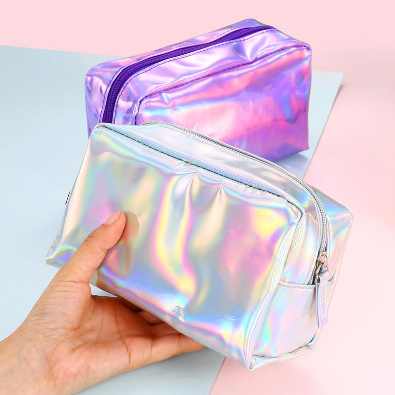 New Square Pu Cosmetic Laser Hand-held Cosmetic Bag 18*10.5cm
