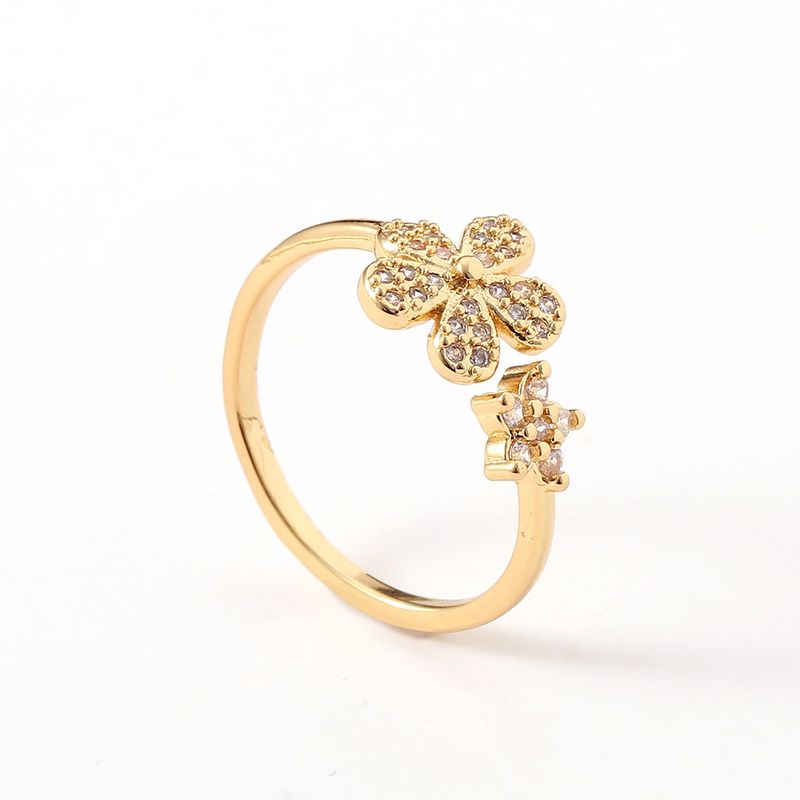 Korean Women's Flower Open Tail Ring Geometric Copper Jewelry