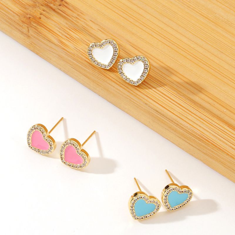 Simple Drip Oil Heart-shaped Copper Gold-plated Earrings