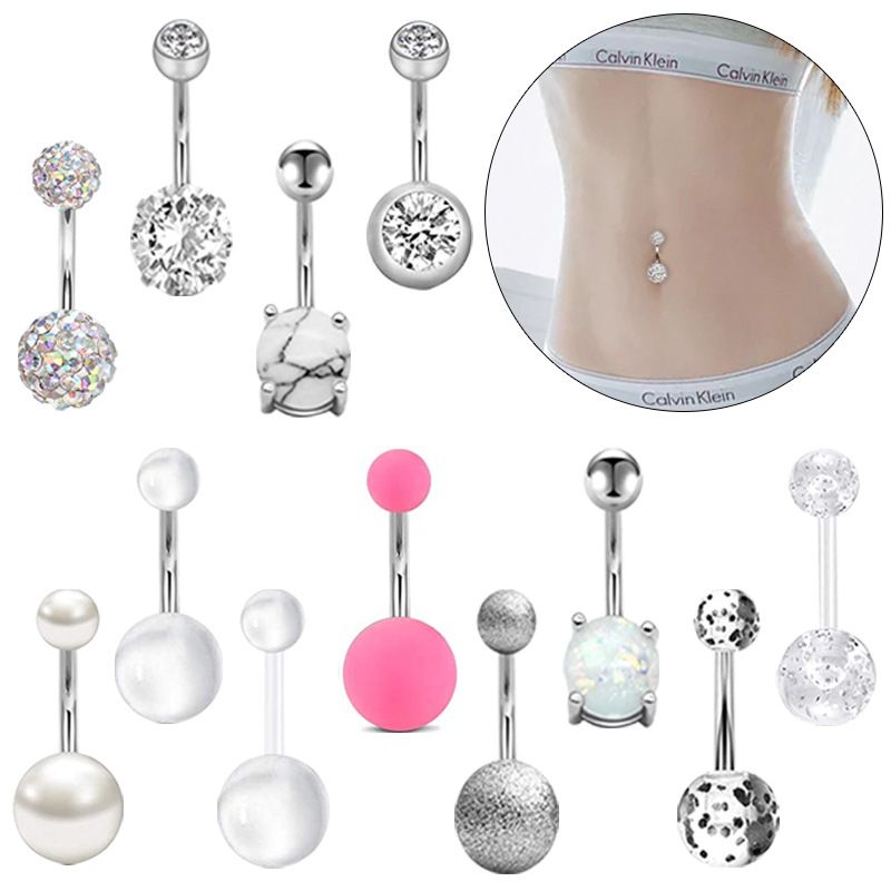 New 12 Pieces Soft Ceramic Ball Zircon Acrylic Various Navel Nails Piercing Jewelry