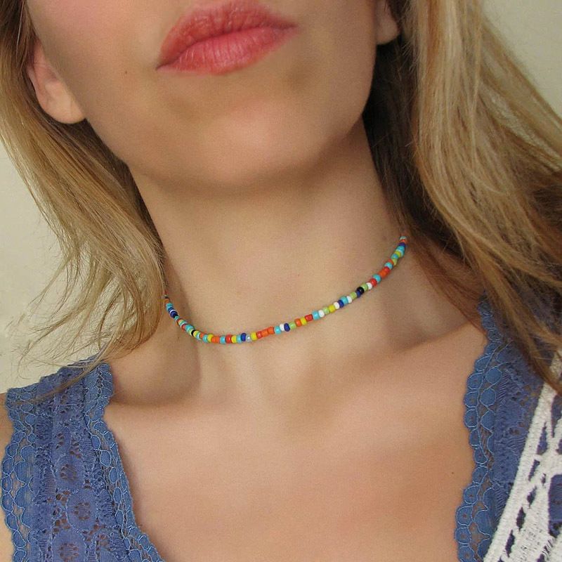 New Choker Fashion Bohemian Short Hand-beaded Colorful Beads Necklace
