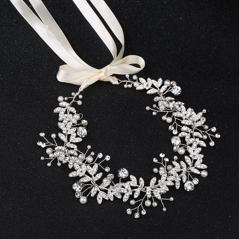 Bridal Leaf Alloy Diamond Pearl Wedding Headband