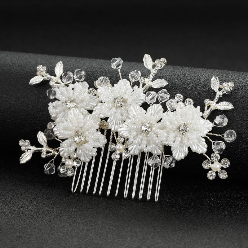 Accesorios Nupciales Para El Cabello De La Boda Flores Blancas Peine Para El Cabello Con Cuentas