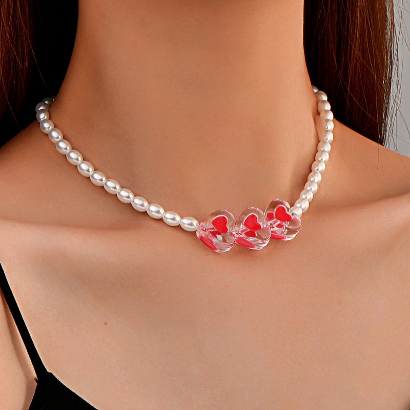 Herzförmige Perlenkette Böhmische Perlenschlüsselbeinkette