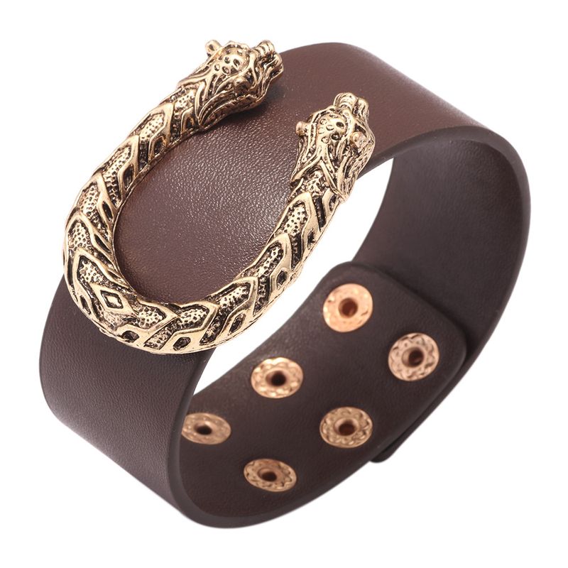 2022 Simple Pu U-shape Alloy Leopard Shape Bracelet