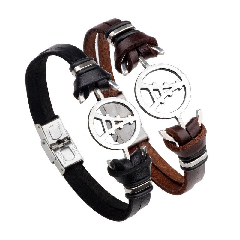 Magnetic Buckle Leather Stainless Steel Iron Tower Bracelet