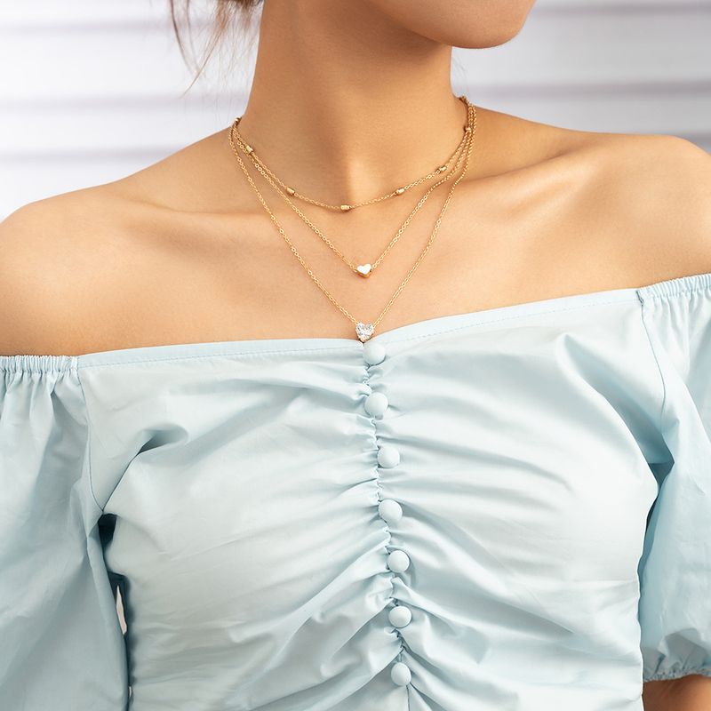 Fashion Heart Rhinestone Pendant Multi-layer Necklace