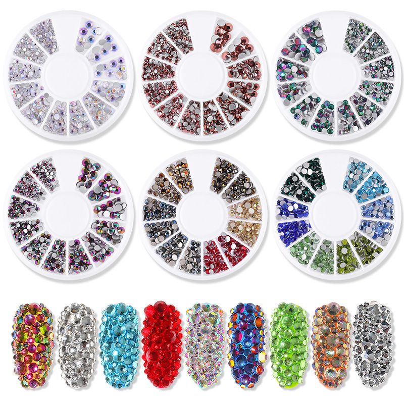 Nueva Manicura Pequeña Cuadrícula En Caja Color Mixto Taladro Joyas De Diamantes De Imitación