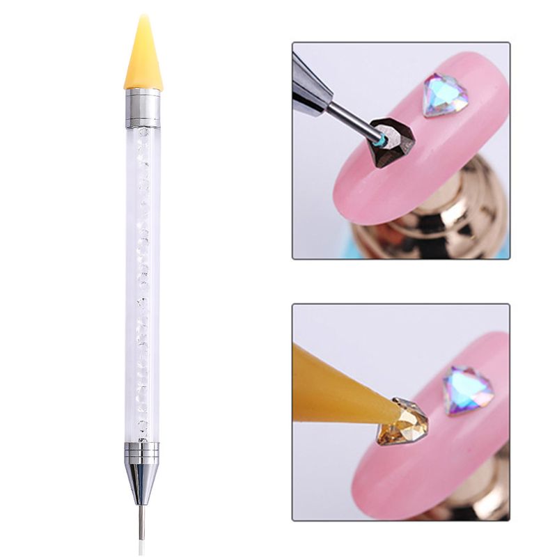 Simple Solid Color White Wax Stainless Steel Double-head Dual-use Manicure Pen
