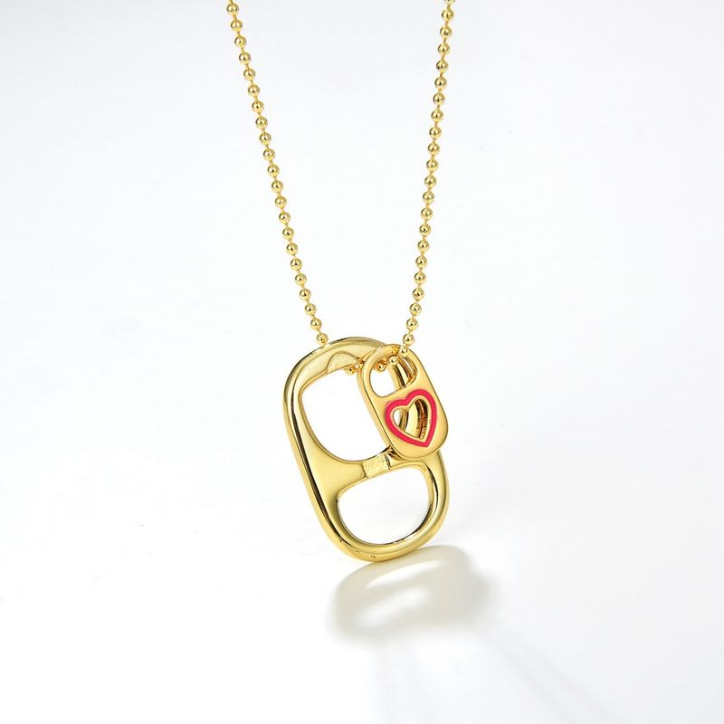 Simple Copper Drip Oil Stitching Pull Ring Heart Gold-plated Necklace