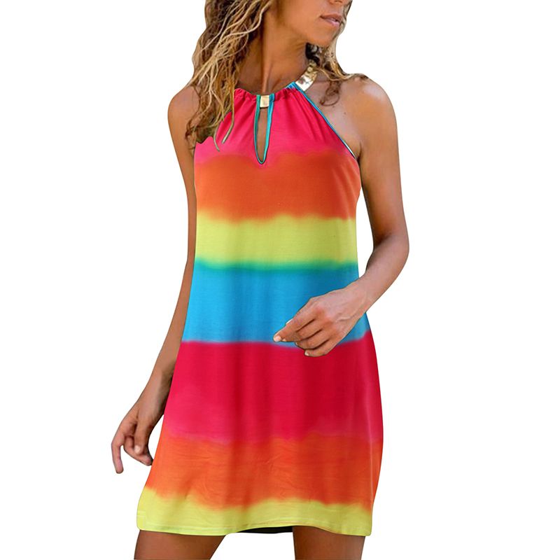 Fashion Sexy Contrast Color Halter Sleeveless Dress