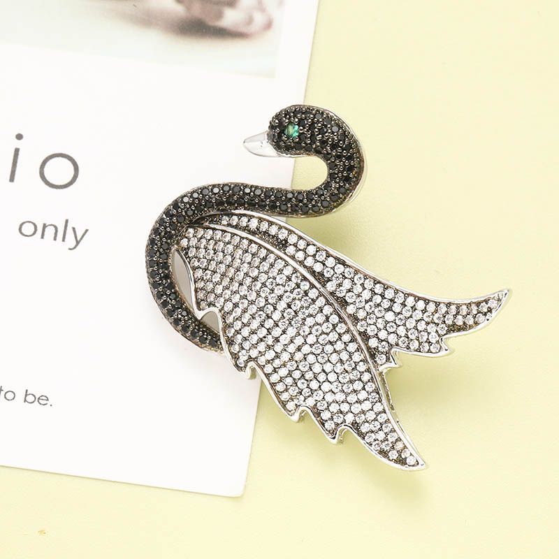 Fashion Delicate Diamond Swan Copper Brooch
