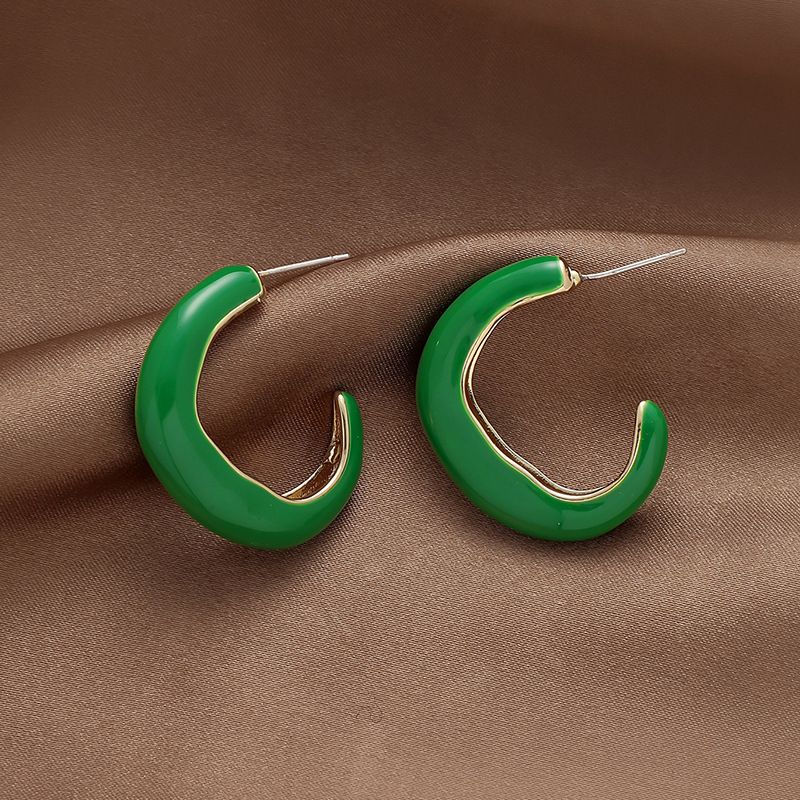Retro Green Drip Oil C-shaped Geometric Alloy Earrings Wholesale