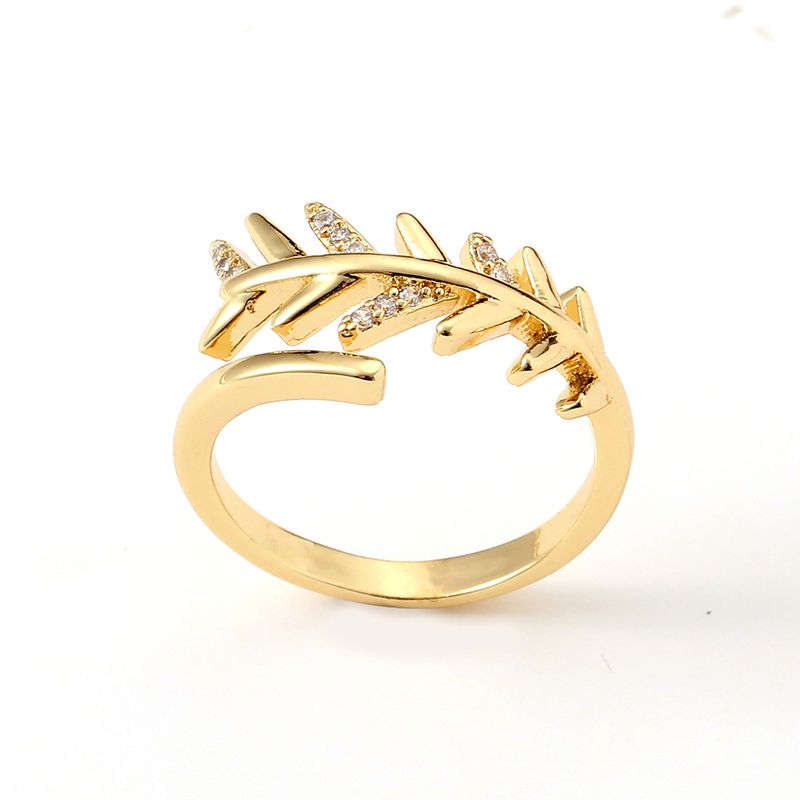 New Women's Hand Jewelry Geometric Leaf Open Copper Tail Ring Female