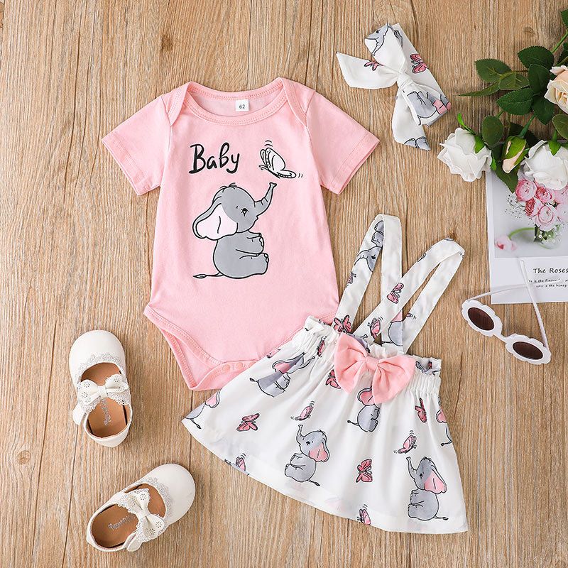 Cute Short-sleeved Romper Cartoon Summer New Baby Dress 2-piece Set