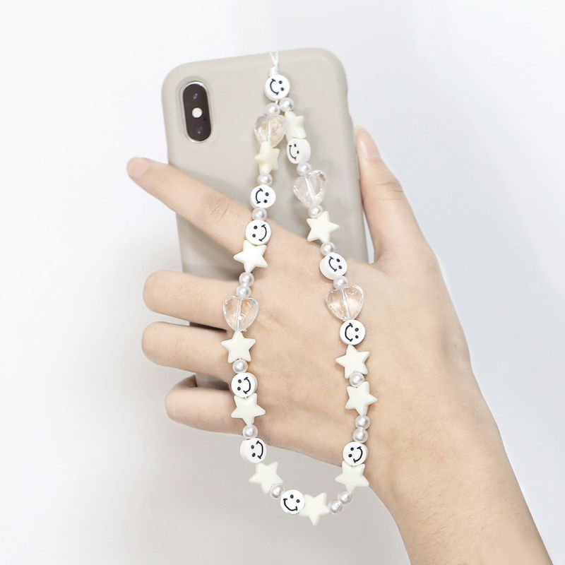 Nouvelle Poterie Douce Coeur Pentagramme Smiley Visage Perles Chaîne De Téléphone Portable