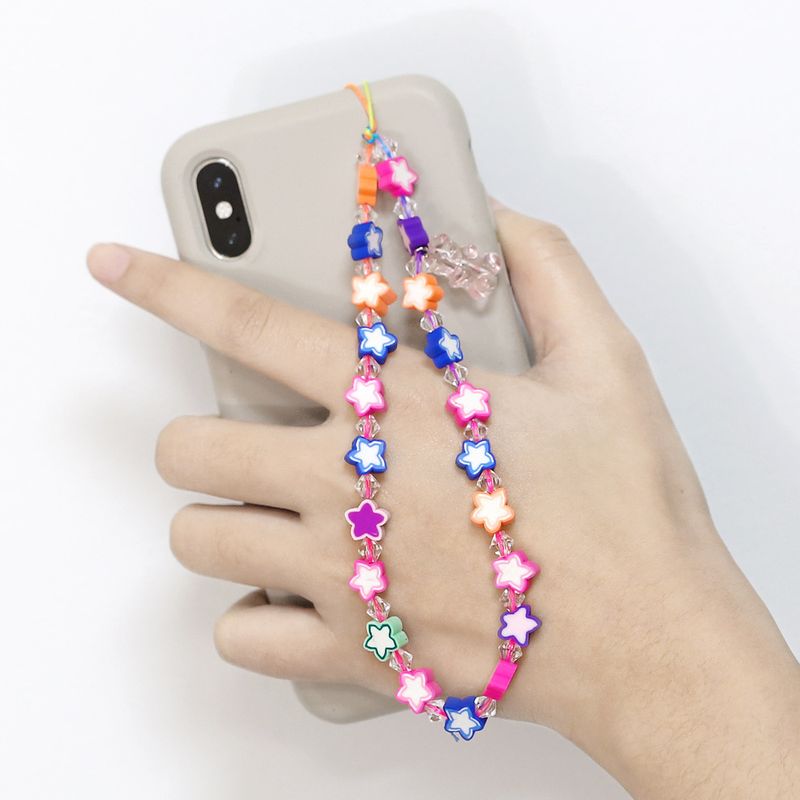 Cute Transparent Bear Color Soft Pottery Star Pentagram Beadeds Phone Chain