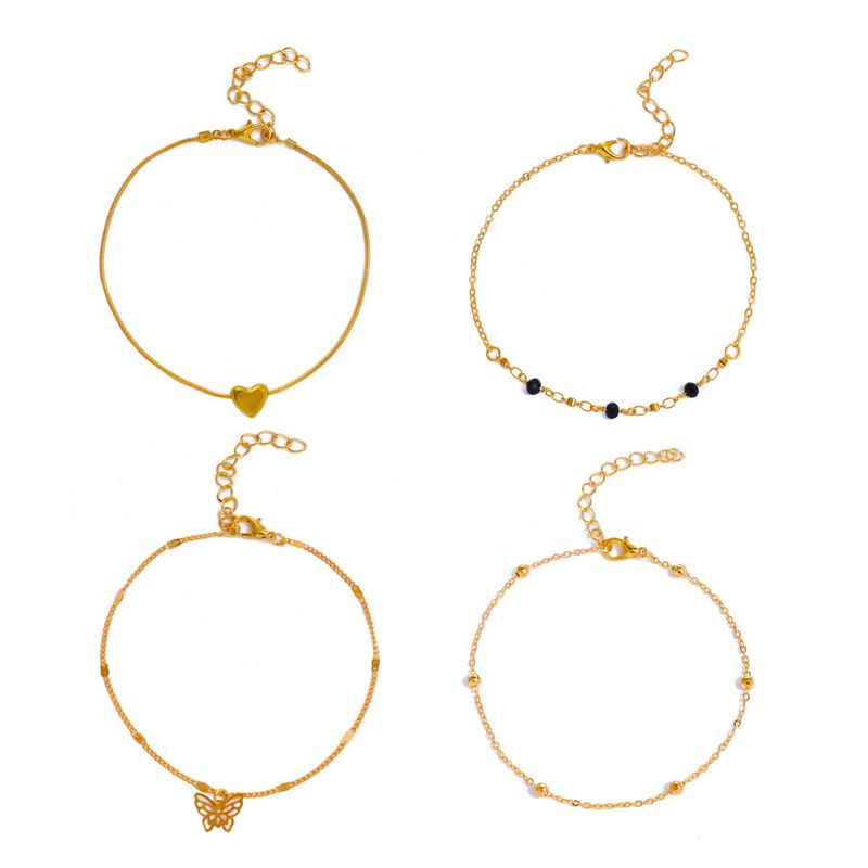 New Multi-layer Heart-shaped Butterfly Bohemian Anklet Four-piece Set