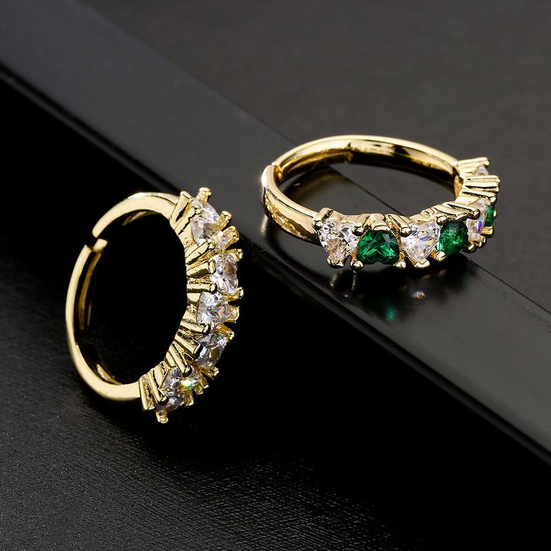 Fashion Heart-shape Zircon Open Ring Female Copper Plated 18k Gold Jewelry