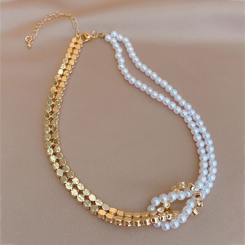 Collar De Gargantilla De Costura De Perlas De Diamantes De Imitación Con Incrustaciones Retro Para Mujer