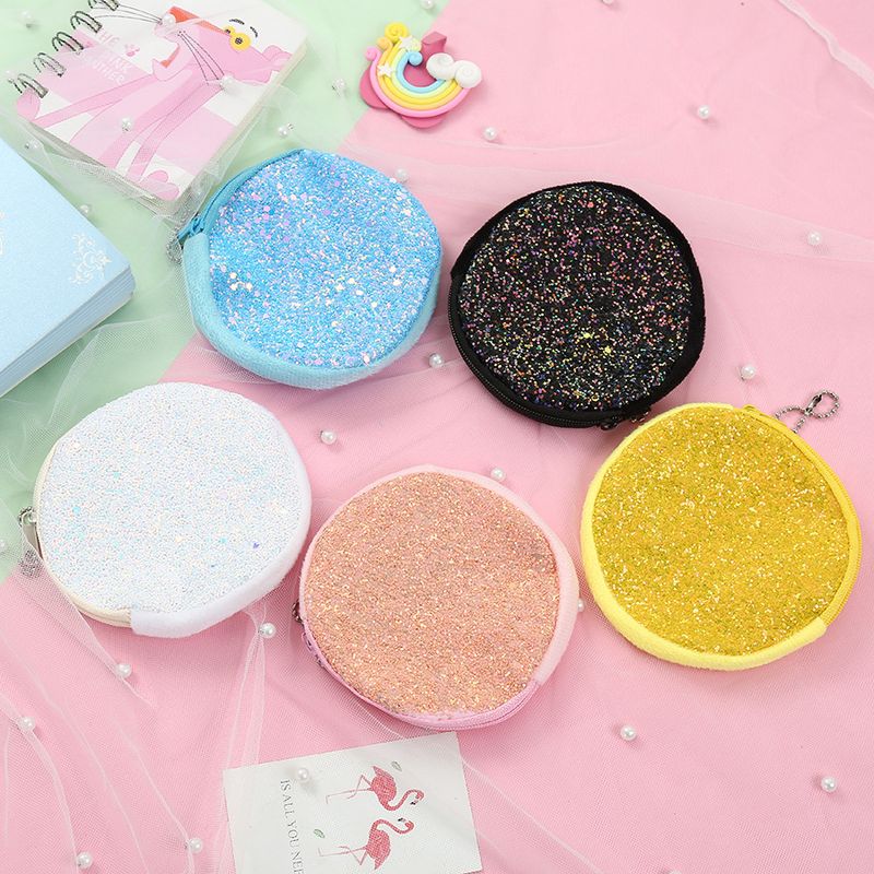 New Creative Round Sequins Cartoon Coin Purse Headphone Storage Bag 10.5*10.5