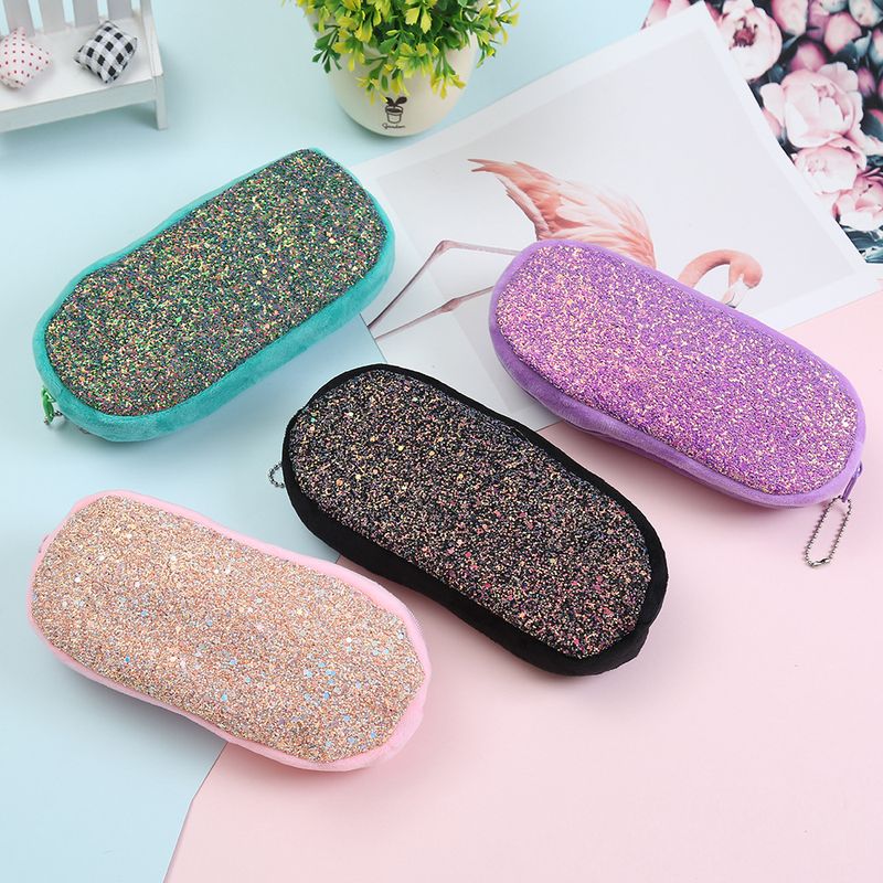 New Sequin Solid Color Cosmetic Storage Stationery Pencil Bag