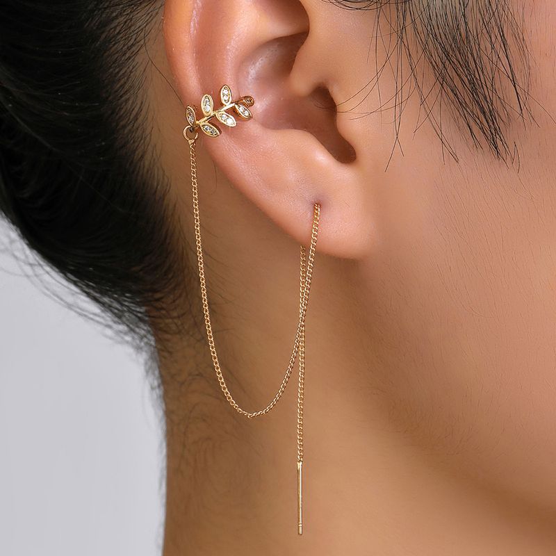 Paar Neue Mode Kupfer Mikro-intarsien Zirkon Zweig Anhänger Quaste Durchbohrte Ohrringe