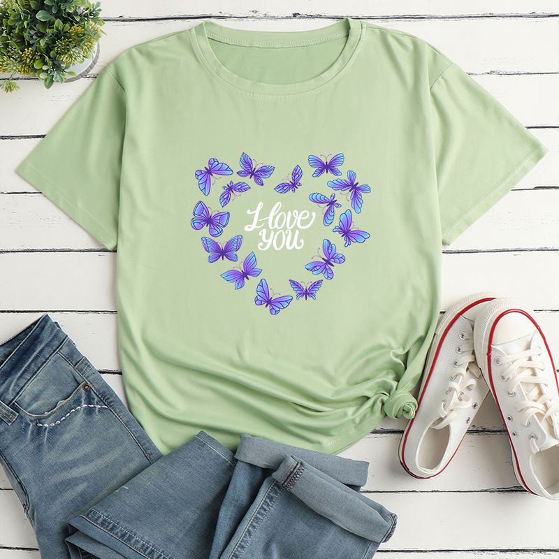 Short-sleeved Butterfly Heart Alphabet Print Loose Casual T-shirt