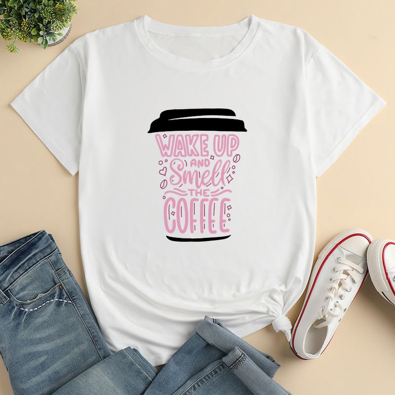 Short-sleeved Cup Letters Print Loose Casual T-shirt
