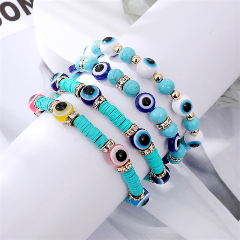 Fashion Diamond Blue Devil's Eye Imitation Turquoise Beaded Bracelet