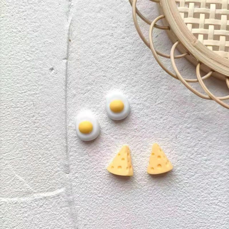 Fashion Creative Cute Resin Cheese Omelette Resin Stud Earrings