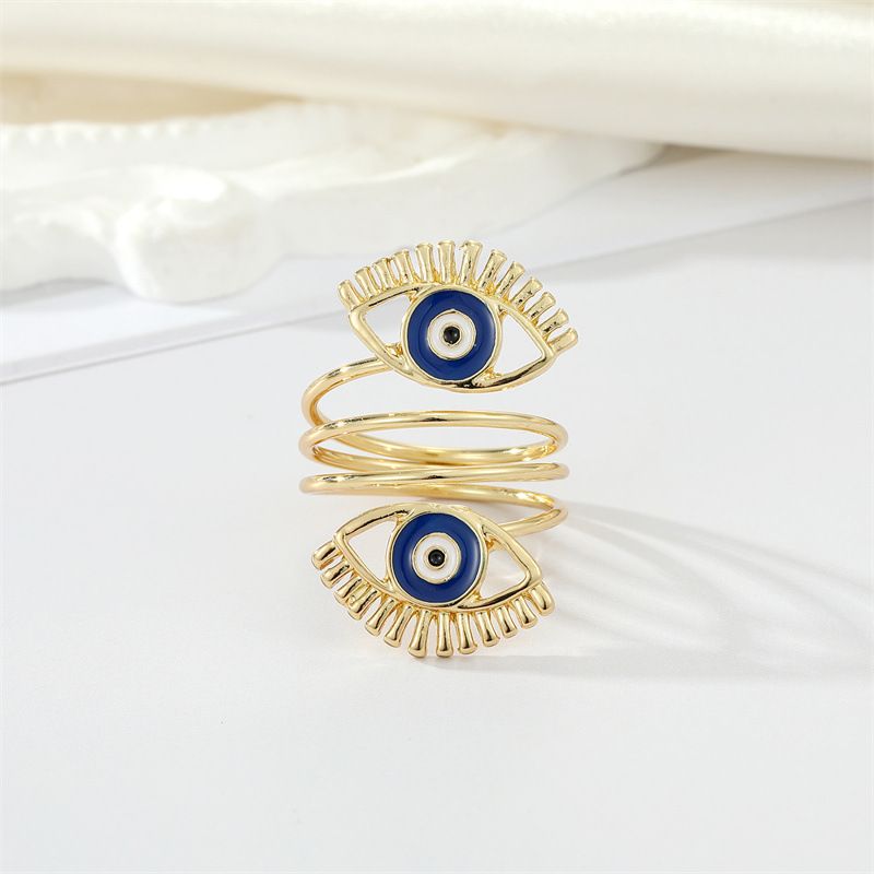 New Oil Dripping Blue Adjustable Exaggerated Devil's Eye Alloy Ring Female