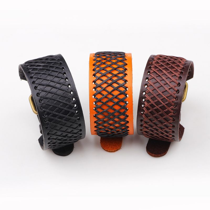 Fashion Simple Braiede Solid Color Retro Leather Bracelet