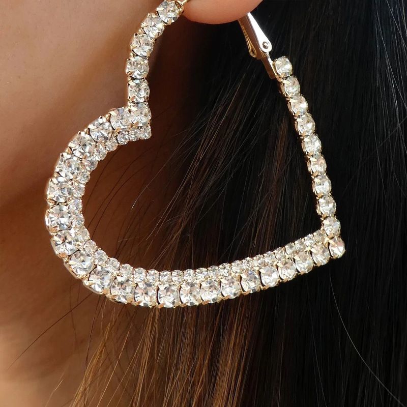 Fashion New Heart-shaped Full Diamond Open Metal Earrings