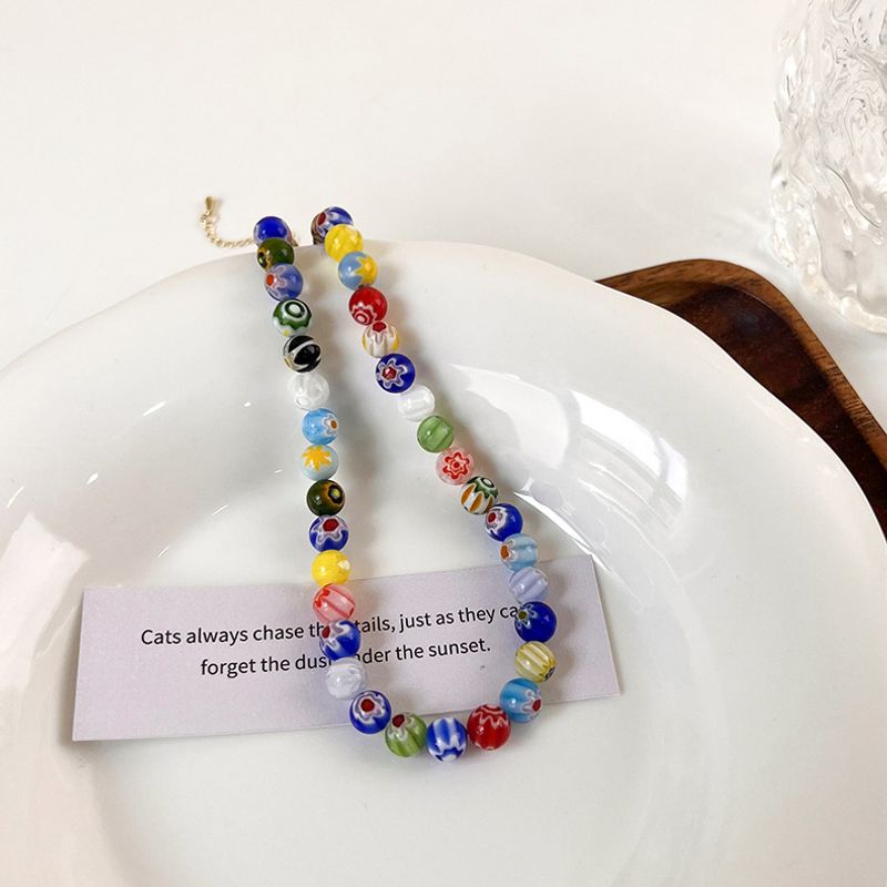 Simple Colorful Glazed Flower Hand-beaded Necklace