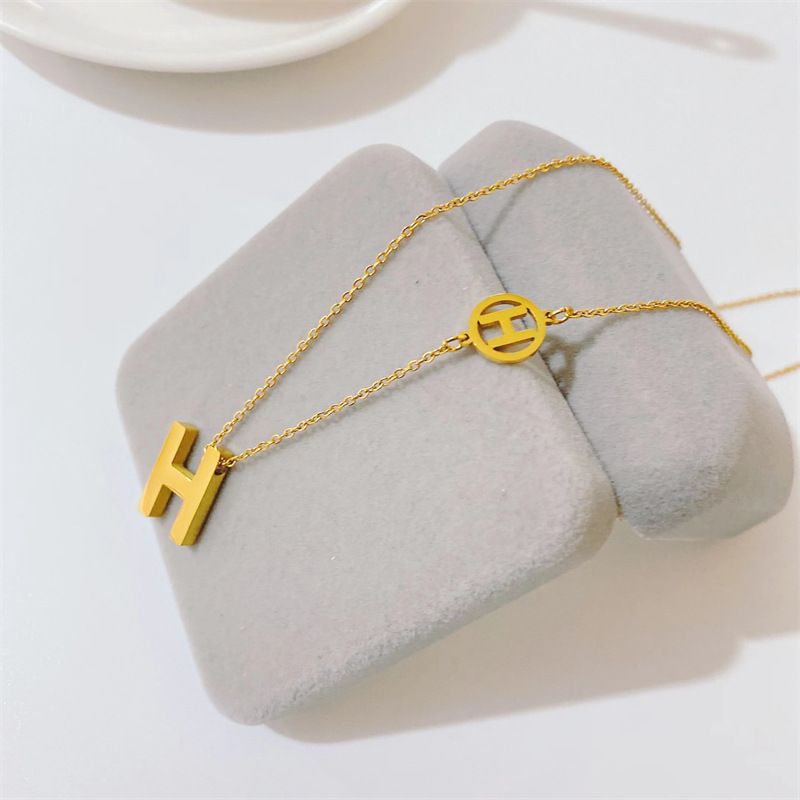 New Titanium Steel 18k Gold Plated English Letter H Necklace