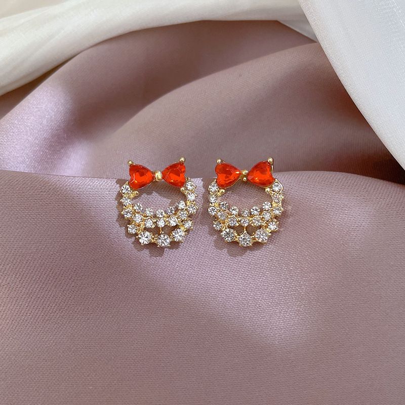 Full Diamond Bows Hollowed Alloy Stud Earring Women's Jewelry