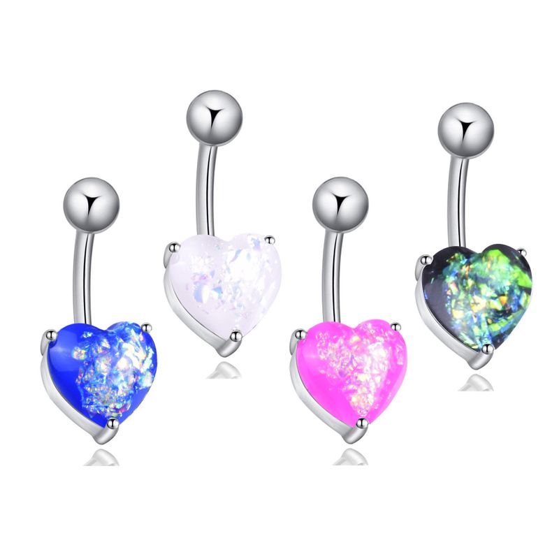 Fashion Resin Opal Heart-shaped Stainless Steel Navel Ring