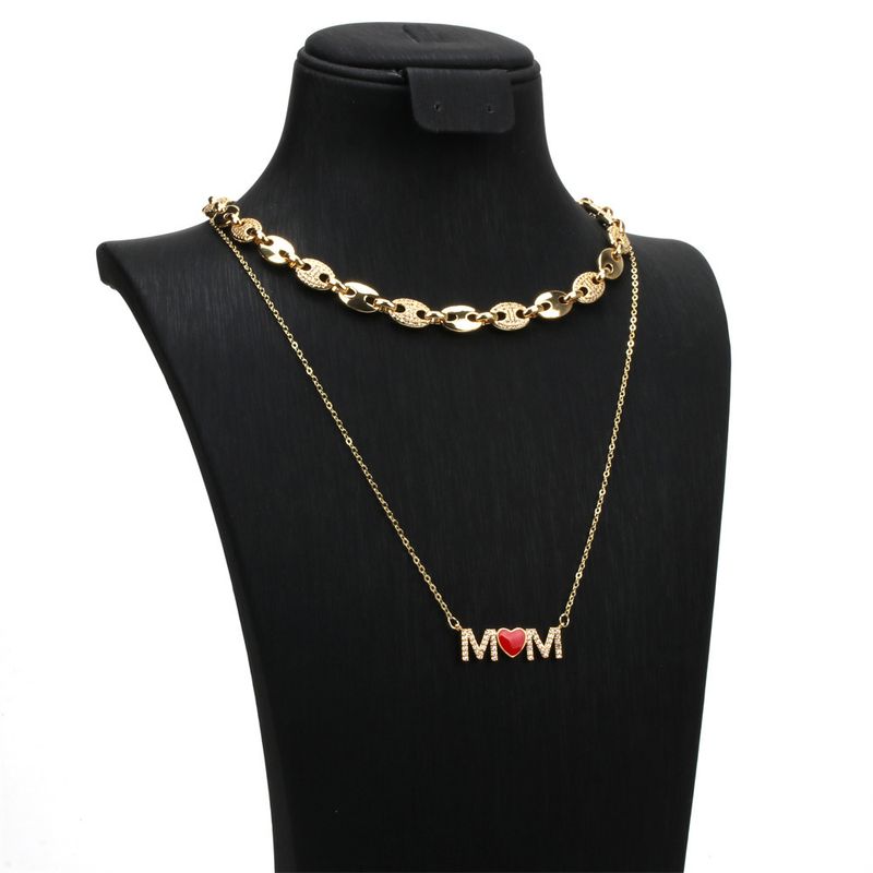 New Mom Inlaid Zirconium Drip Oil Letter Copper Gold-plated Necklace