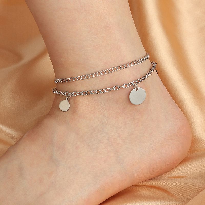Fashion Double Layered Disc Pendant Anklet Simple Alloy Anklet