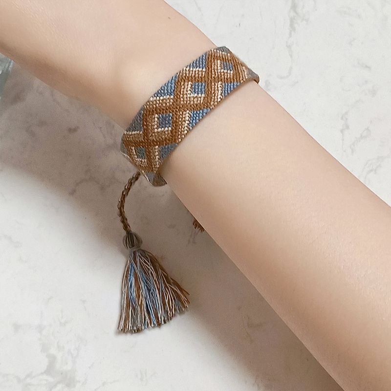 Retro Fashion Plaid Pattern Ribbon Woven Tassel Bracelet