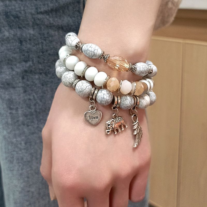 Conjunto De Pulsera De Color De Contraste Con Cuentas De Piedra Natural Gris De Moda