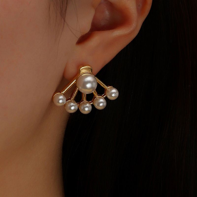 Boucles D&#39;oreilles En Alliage Demi-cercle Simple Perle Incrustée De Mode