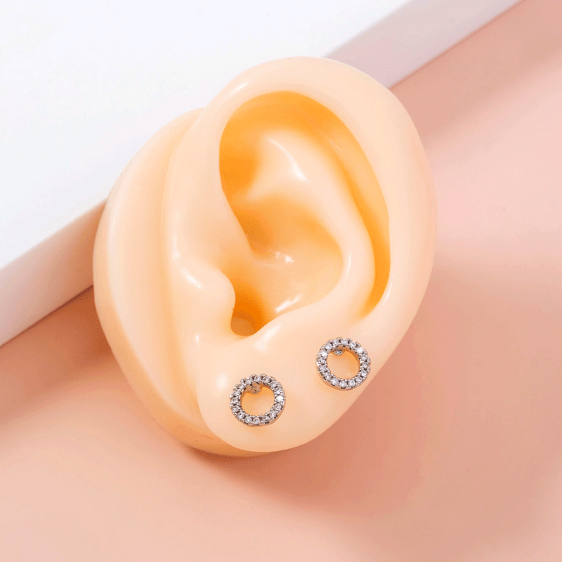 Fashionable Micro-set Zircon Round Basic Simple Round Gemstone Copper Stud Earrings