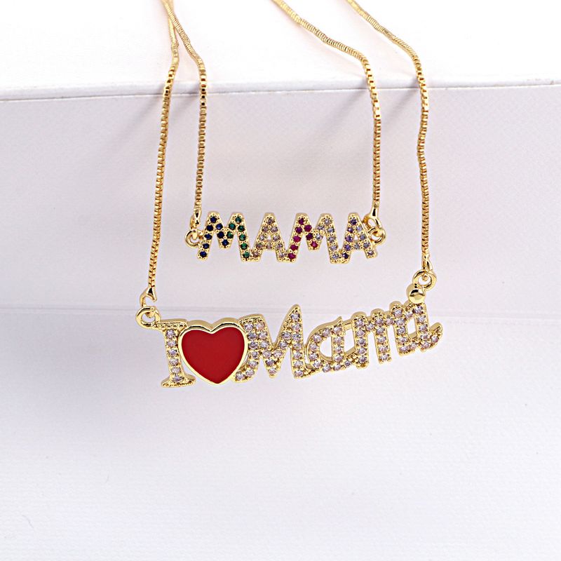 New Inlaid Zircon Letter Mother Necklace Female Pendant Copper Mother's Day Gift