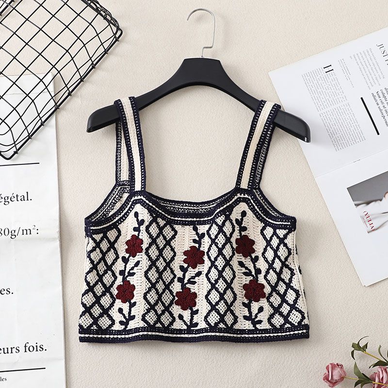 New Retro Crochet Lace Flower Rhombus Knitted Camisole