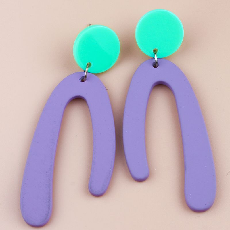 Korean Purple Letter N Abstract Women's Resin Earrings